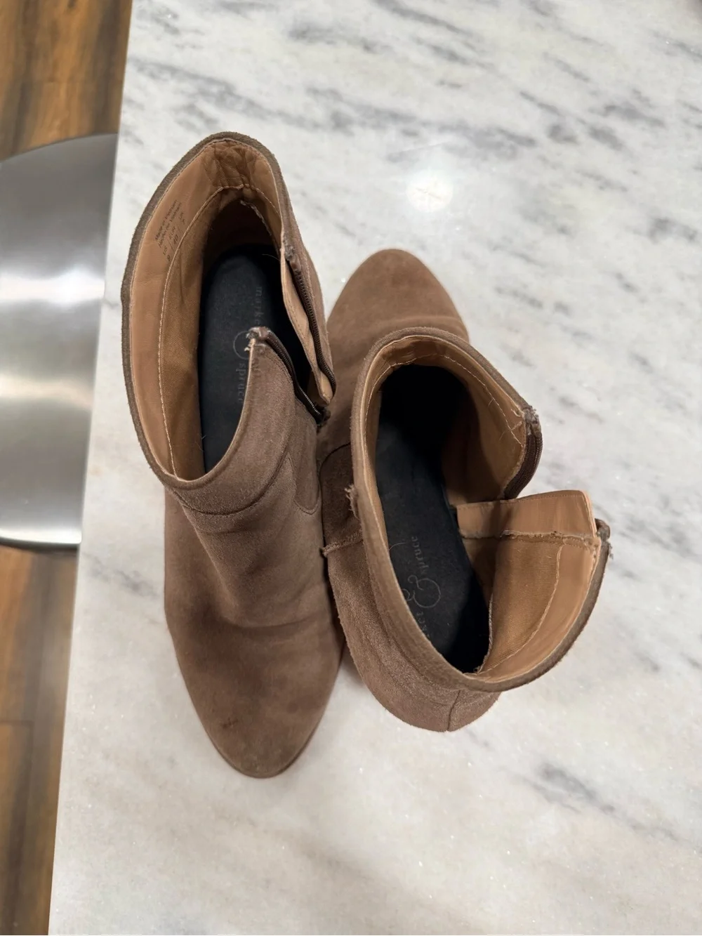 Brown suede booties
